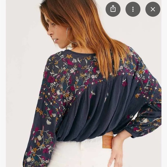 Free People Indigo Wild Flowers Blouse - Picture 6 of 6